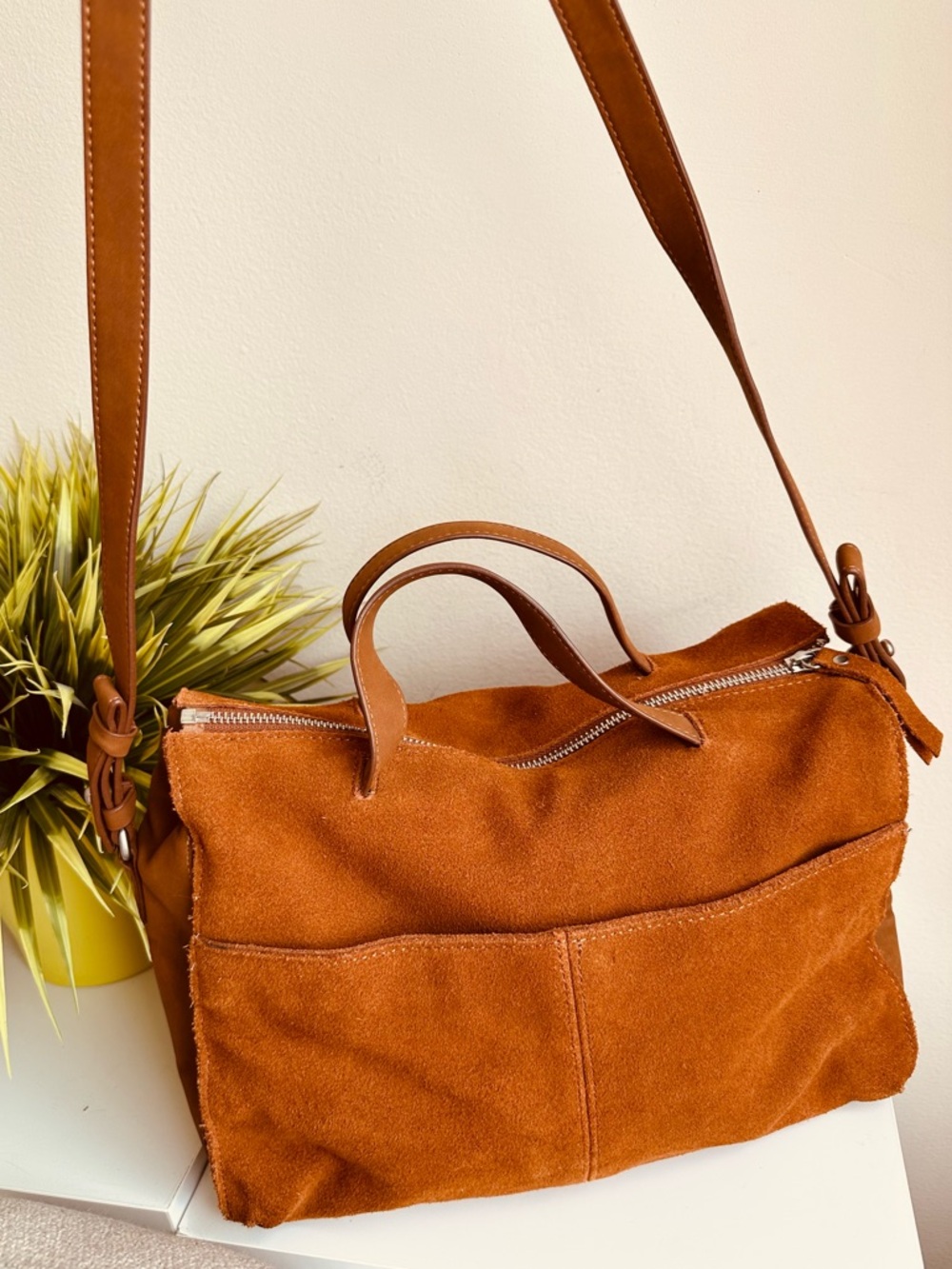 Zara | RARE Cognac Suede Leather Bag